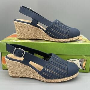 NEW Easy Street Women’s Taffy Slingback Espadrille Wedge Sandals Navy Size 6.5M